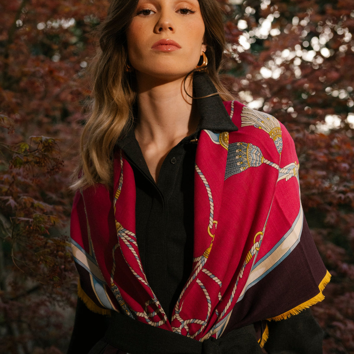 Sciarpa Psg Sciarpa In Seta E Lana Blu A Pois Bianchi Double Per