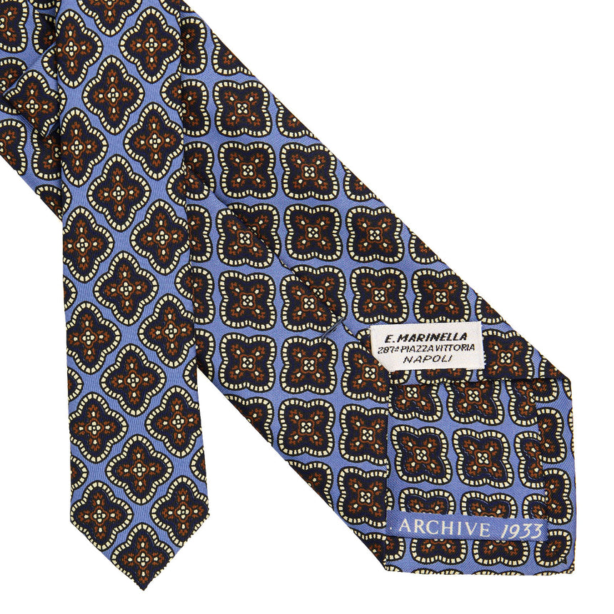 CRAVATTA SARTORIALE IN SETA STAMPATA AZZURRA