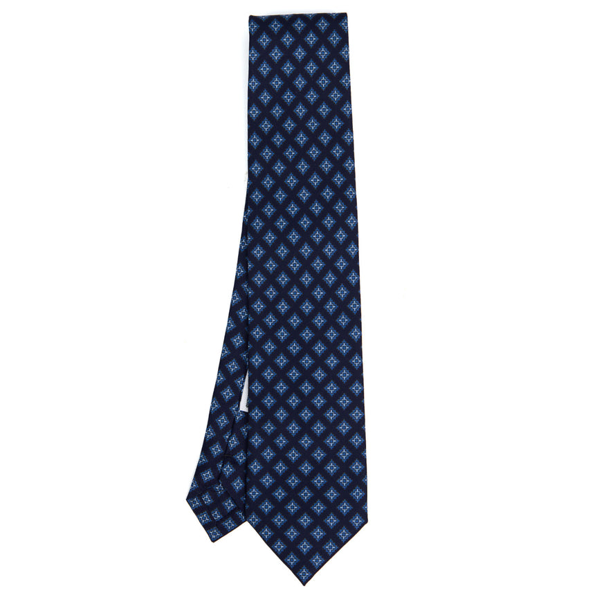 CRAVATTA SARTORIALE IN SETA STAMPATA BLU SCURO