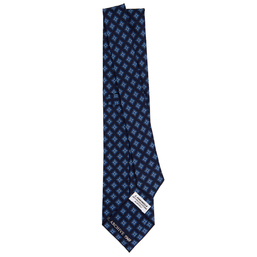 CRAVATTA SARTORIALE IN SETA STAMPATA BLU SCURO