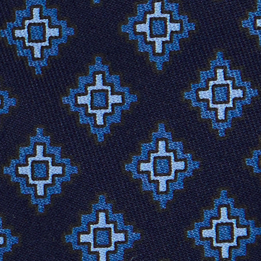 CRAVATTA SARTORIALE IN SETA STAMPATA BLU SCURO