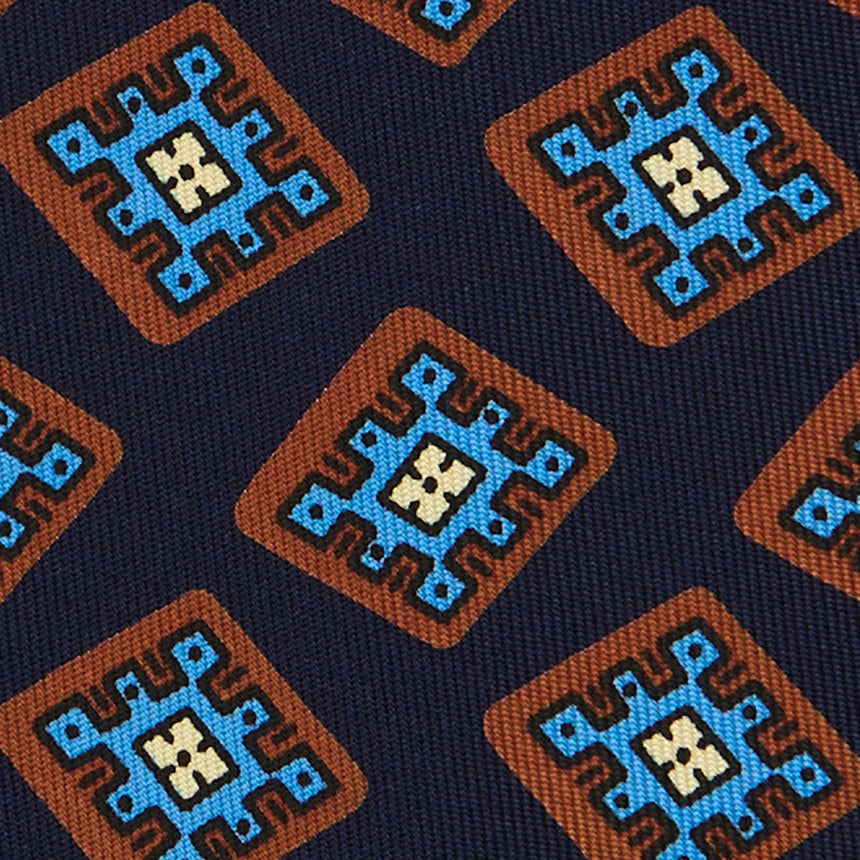 CRAVATTA SARTORIALE IN SETA STAMPATA BLU