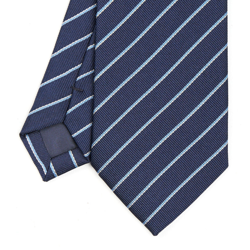 CRAVATTA RIGATA IN SETA BLU SCURO