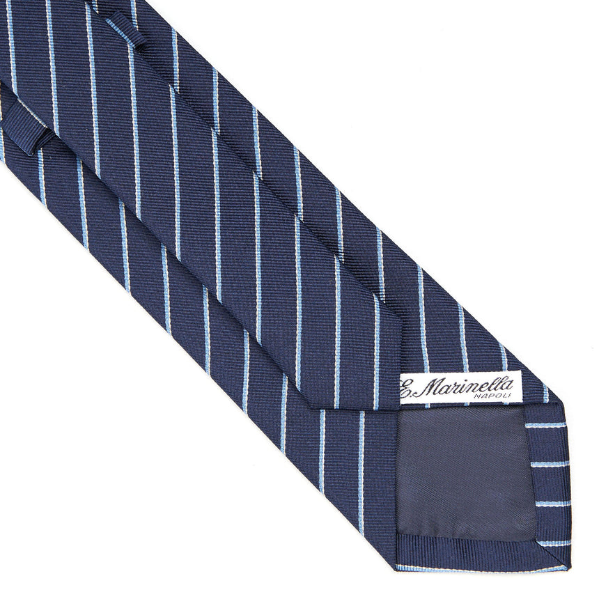 CRAVATTA RIGATA IN SETA BLU SCURO