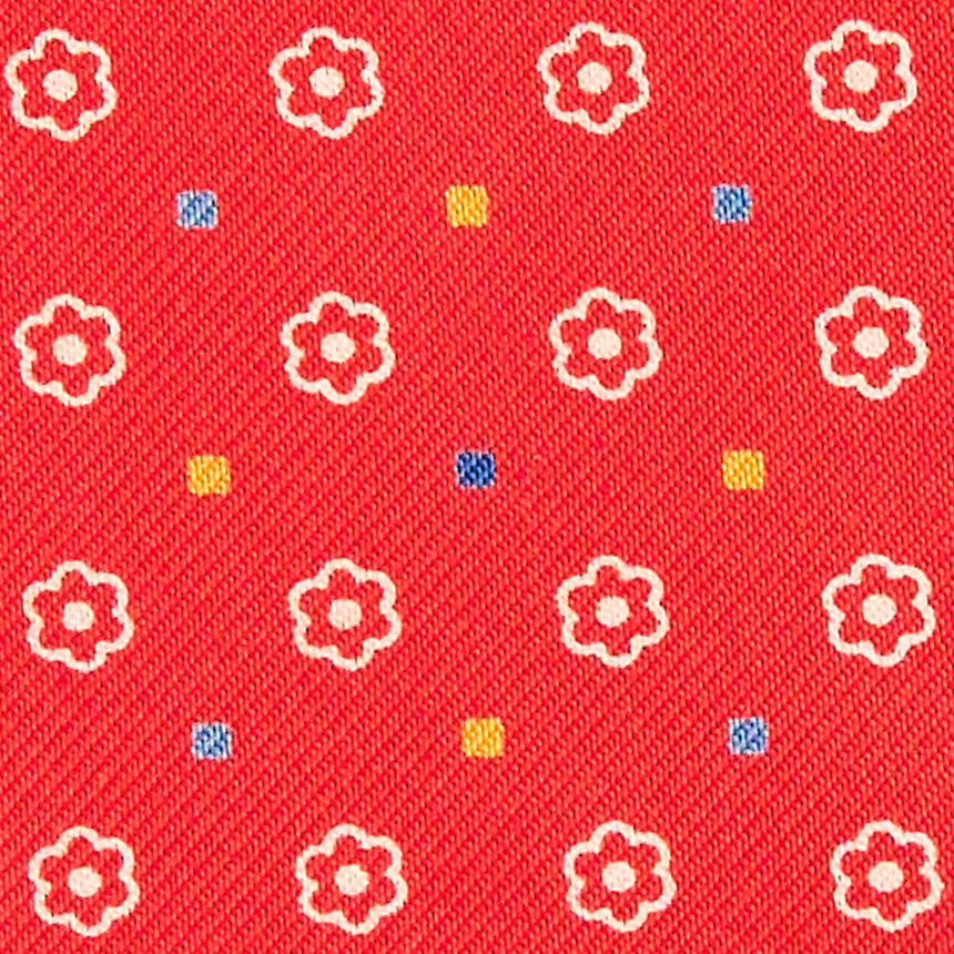 red_silk_ascot_tie_small_flower_pattern_fabric_pattern_detail