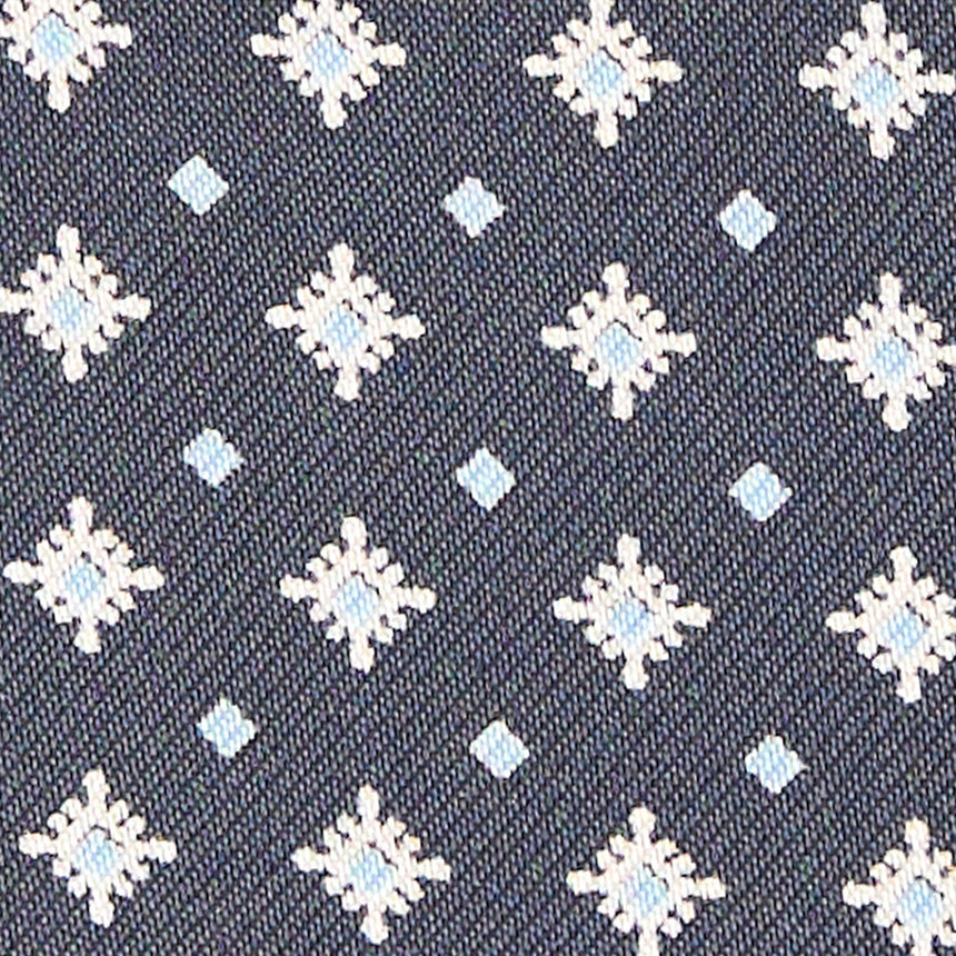dark_grey_silk_ascot_tie_small_flower_pattern_fabric_pattern_detail