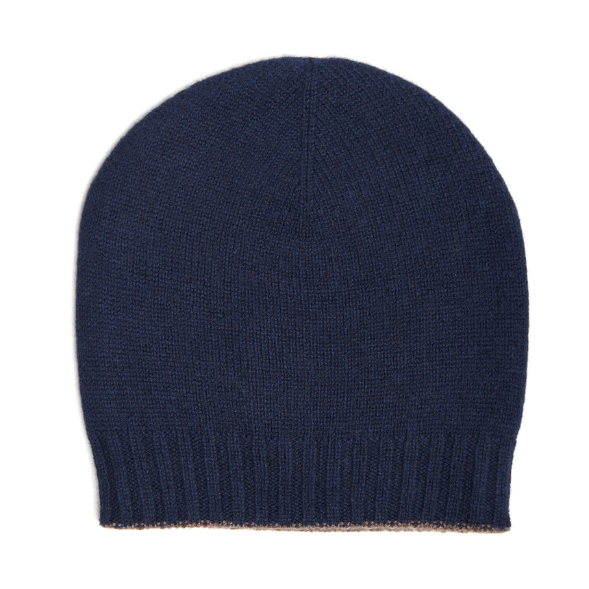 DARK BLUE AND LIGHT BROWN BICOLOR BEANIE