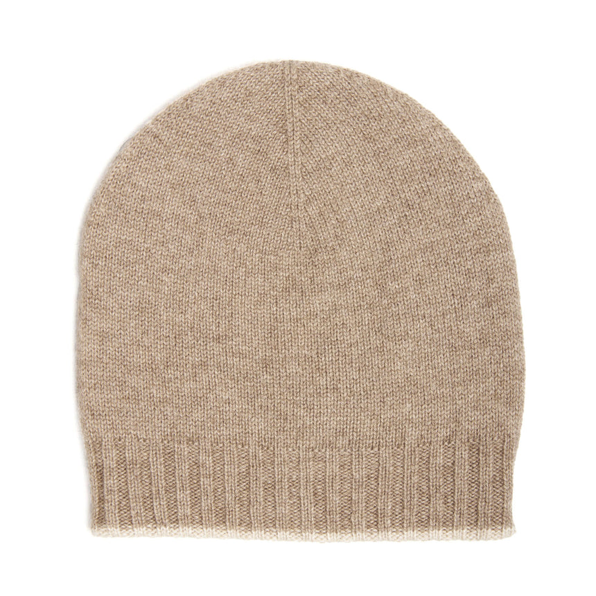 CAMEL AND WHITE BICOLOR BEANIE