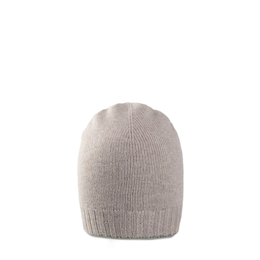 BEIGE AND GREEN BICOLOR BEANIE