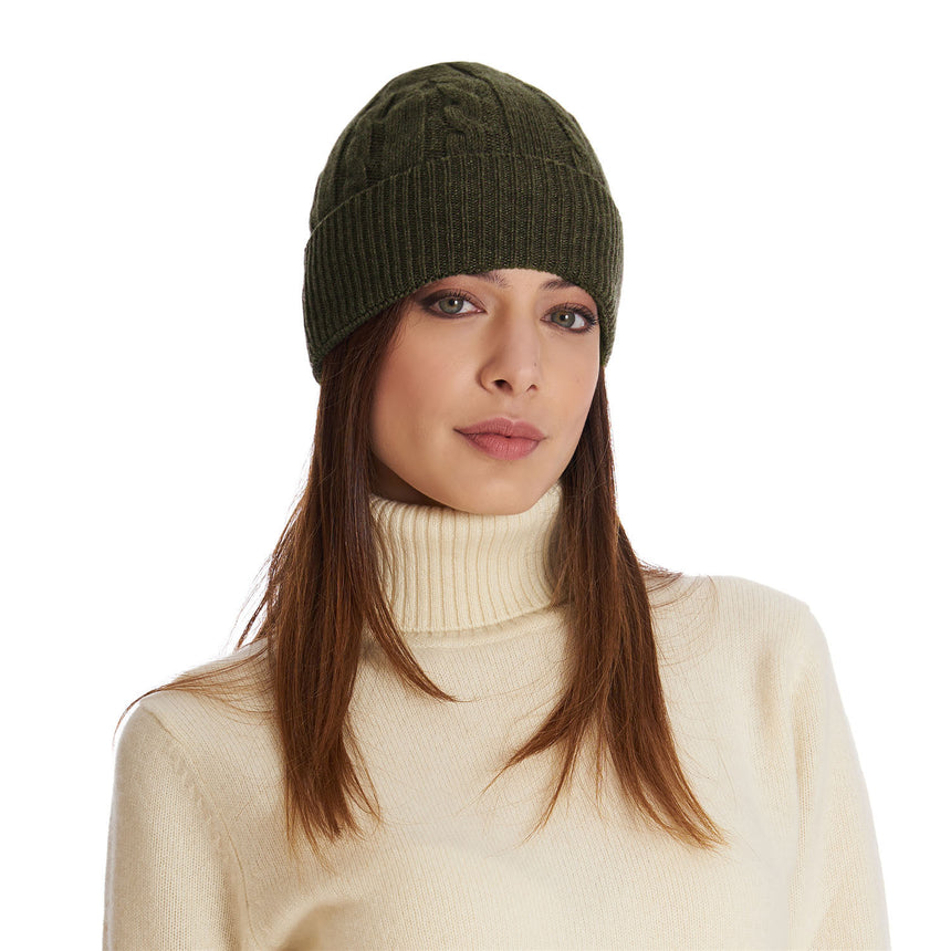 DARK GREEN BRAID BEANIE