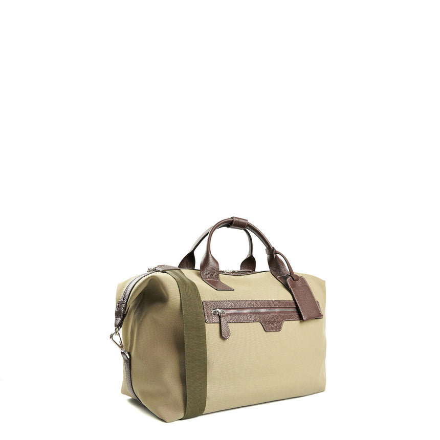 OLIVE GREEN AND DARK BROWN TRAVEL BAG