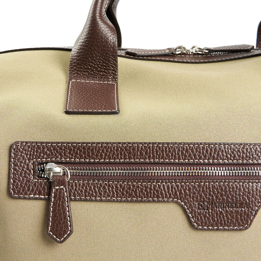 OLIVE GREEN AND DARK BROWN TRAVEL BAG