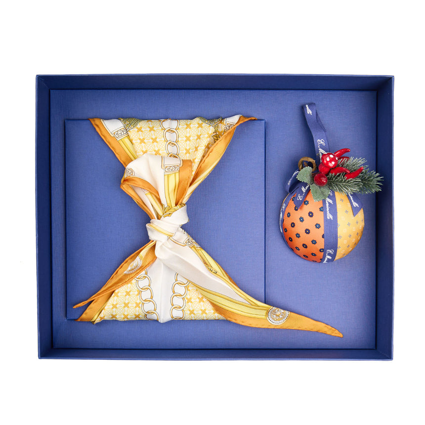 CHRISTMAS BOX WITH YELLOW SILK DIAMOND SCARF