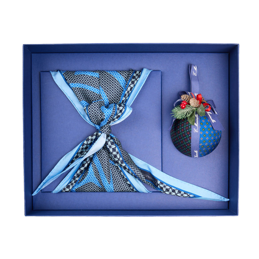 CHRISTMAS BOX WITH DARK BLUE SILK DIAMOND SCARF
