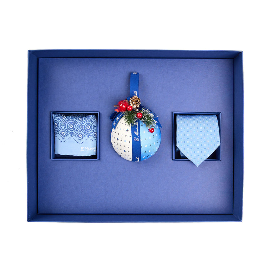 BOX DI NATALE CON CRAVATTA E POCHETTE AZZURRE