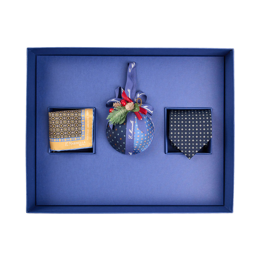 CHRISTMAS BOX DARK BLUE TIE AND YELLOW POCKET SQUARE