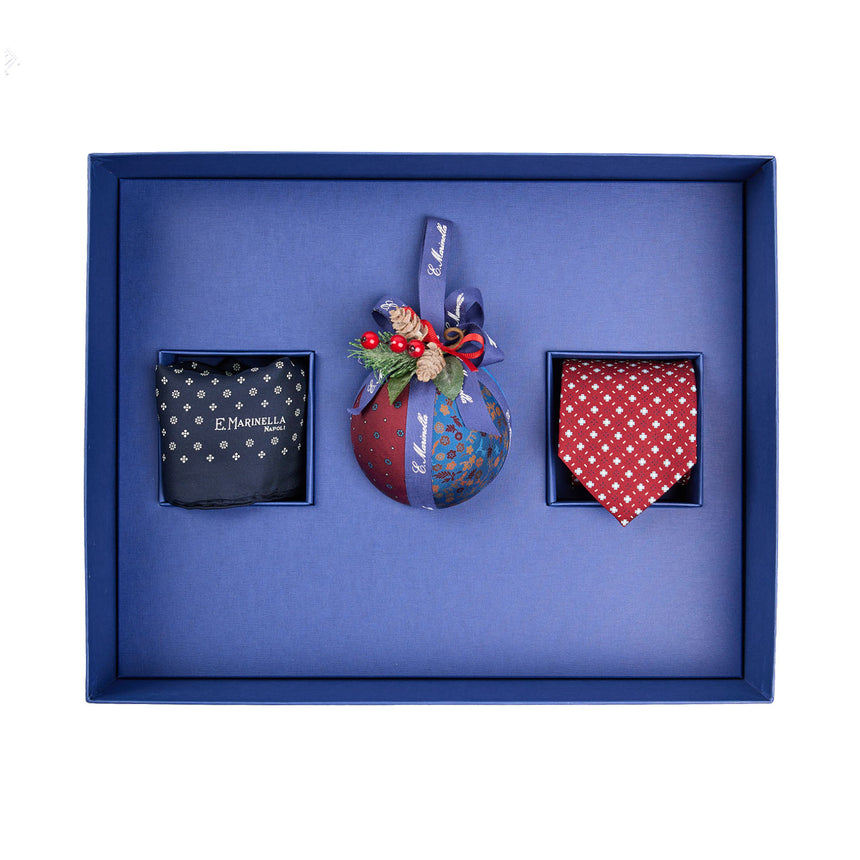 BOX DI NATALE CON CRAVATTA BORDEAUX E POCHETTE BLU SCURO