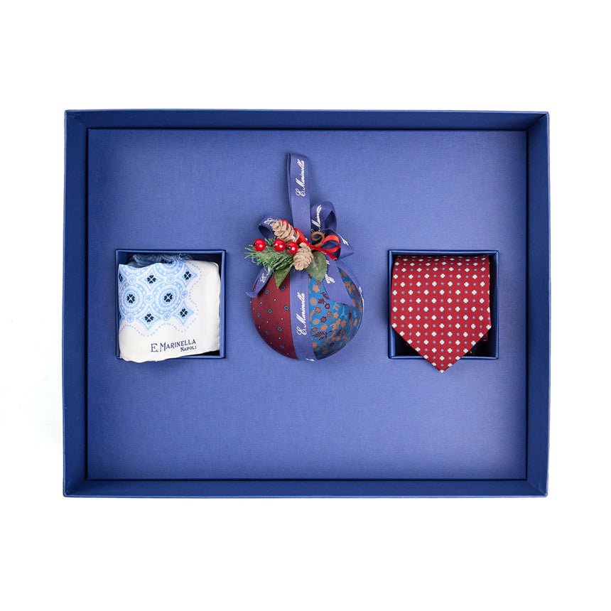 CHRISTMAS BOX BURGUNDY TIE AND WHITE POCKET SQUARE