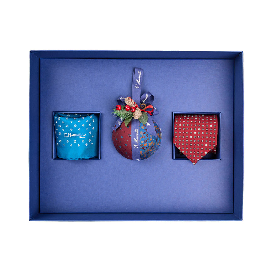 BOX DI NATALE CON CRAVATTA BURGUNDY E POCHETTE BLU MEDIO