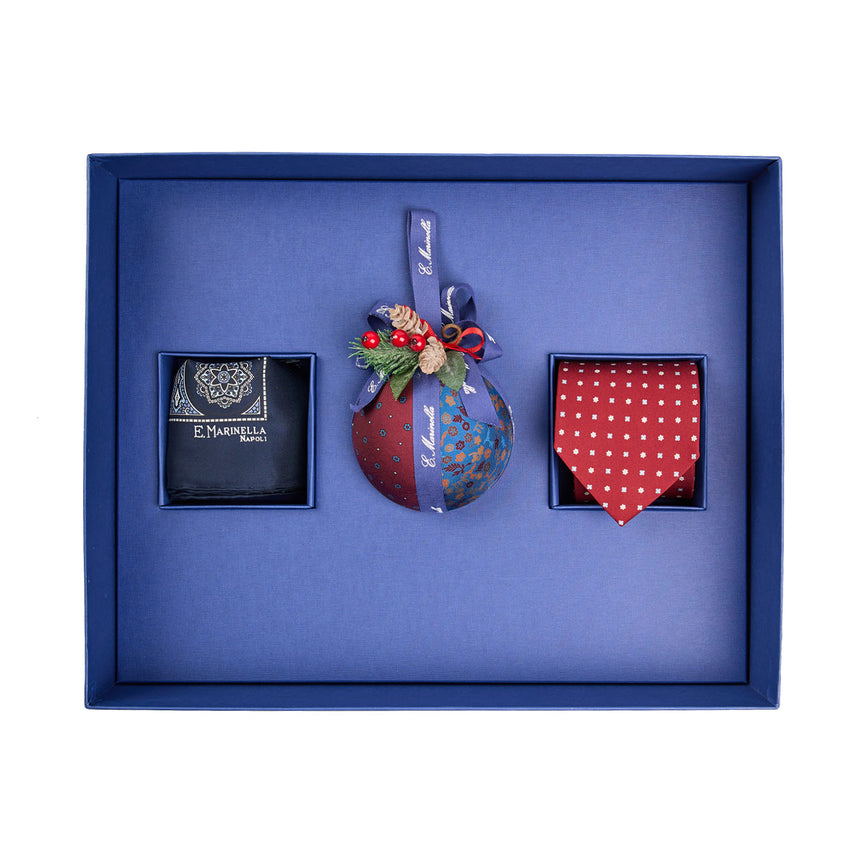 BOX DI NATALE CON CRAVATTA BORDEAUX E POCHETTE BLU SCURO