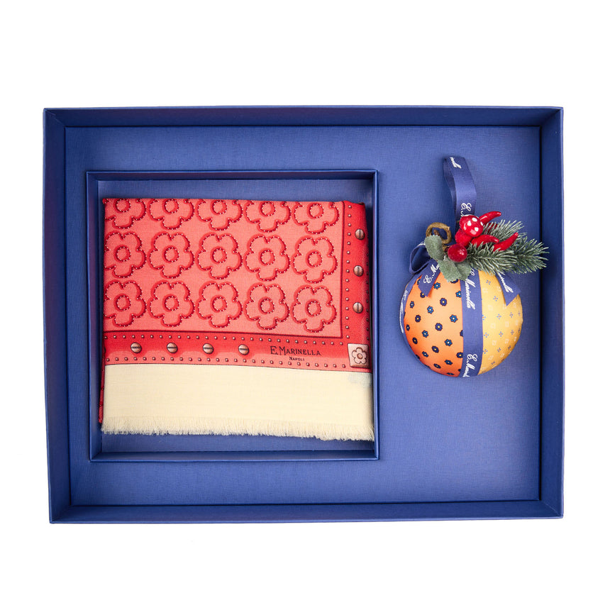 CHRISTMAS BOX WITH RED STOLE 115 IN WOOL, SILK AND CASHMERE