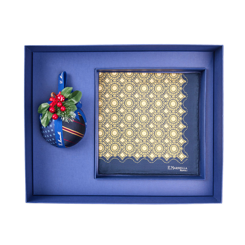 CHRISTMAS BOX WITH DARK BLUE POCKET SQUARE