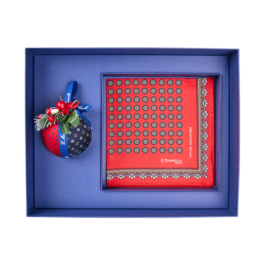 CHRISTMAS BOX WITH RED POCKET SQUARE
