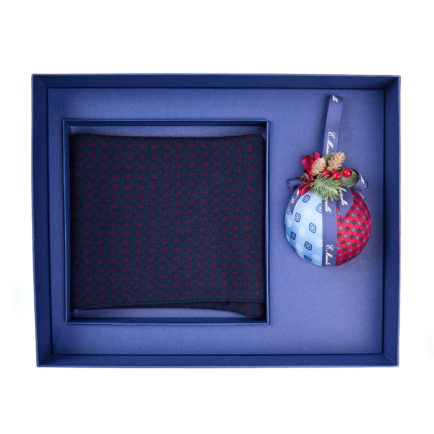 CHRISTMAS BOX WITH DARK BLUE AND BURGUNDY CASHMERE NECK WARMER