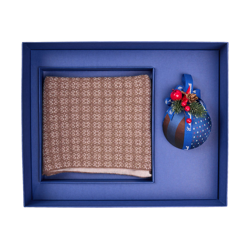 BOX DI NATALE CON SCALDACOLLO MARRONE CHIARO E BEIGE IN CASHMERE