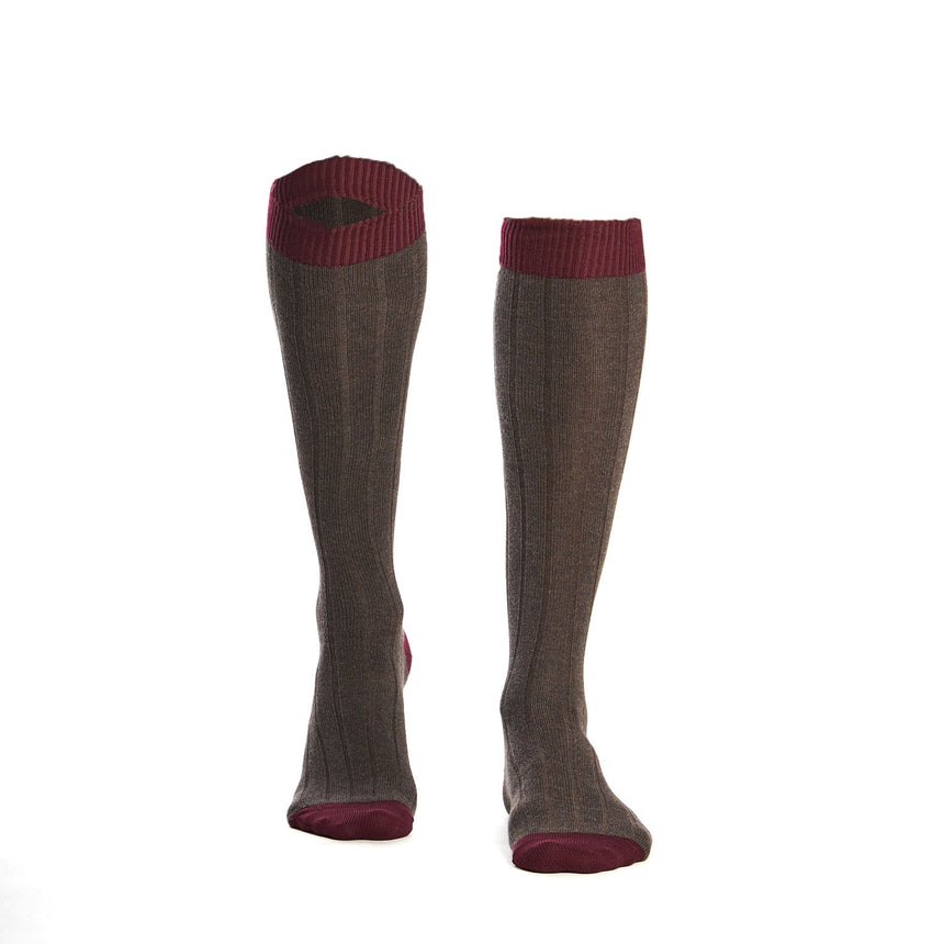 LONG BICOLOR BROWN AND BURGUNDY COTTON SOCKS