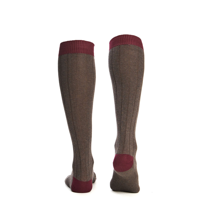 LONG BICOLOR BROWN AND BURGUNDY COTTON SOCKS