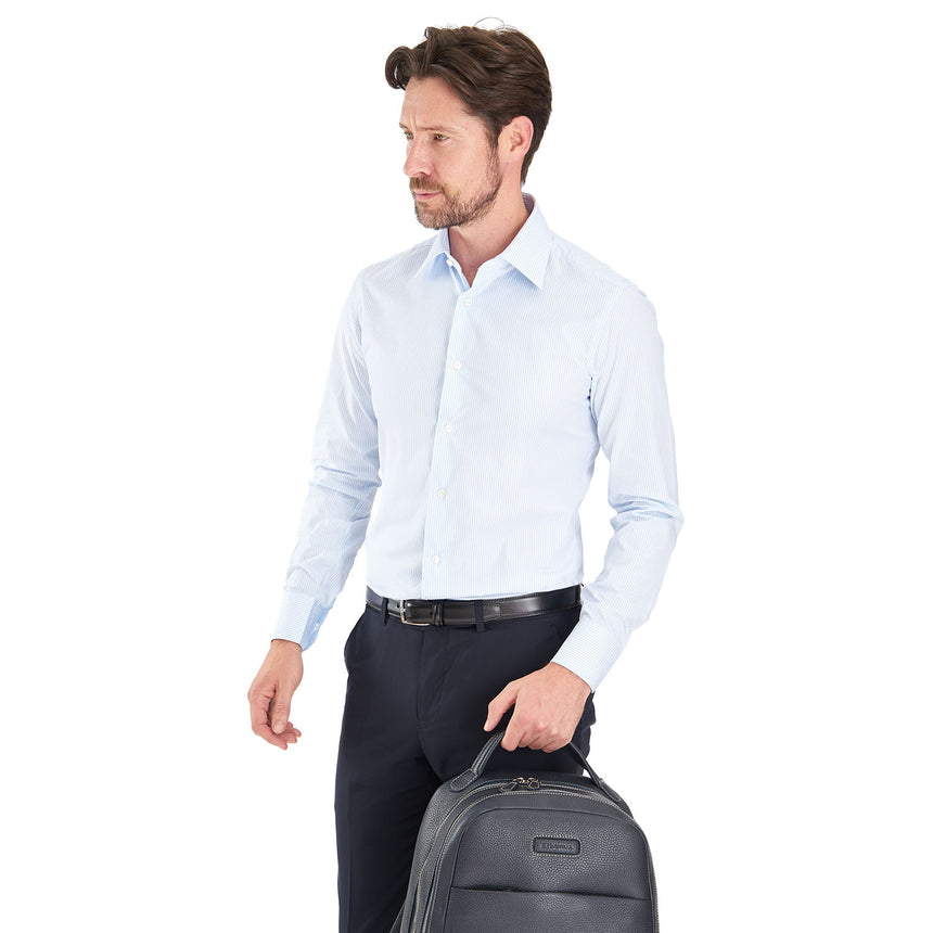 SLIM WHITE AND LIGHT BLUE STRIPED CLASSIC SHIRT