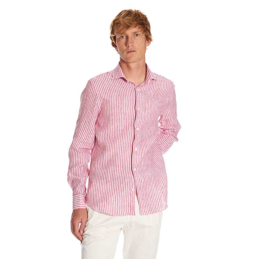 CAMICIA IN LINO BIANCA E BORDEAUX