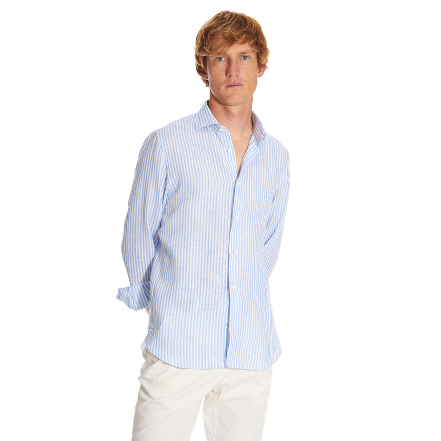 CAMICIA IN LINO BIANCA E AZZURRA