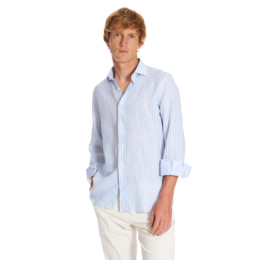 CAMICIA IN LINO BIANCA E AZZURRA