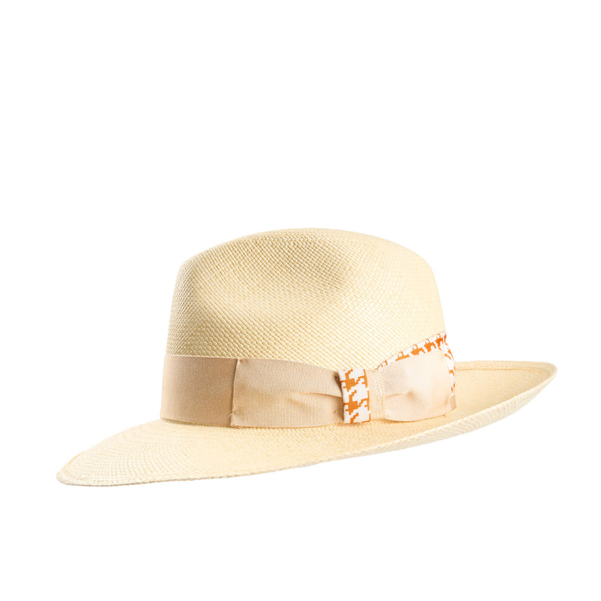 PANAMA MODELLO AMEDEO CON DETTAGLI SETA ARANCIONE, 56 cm