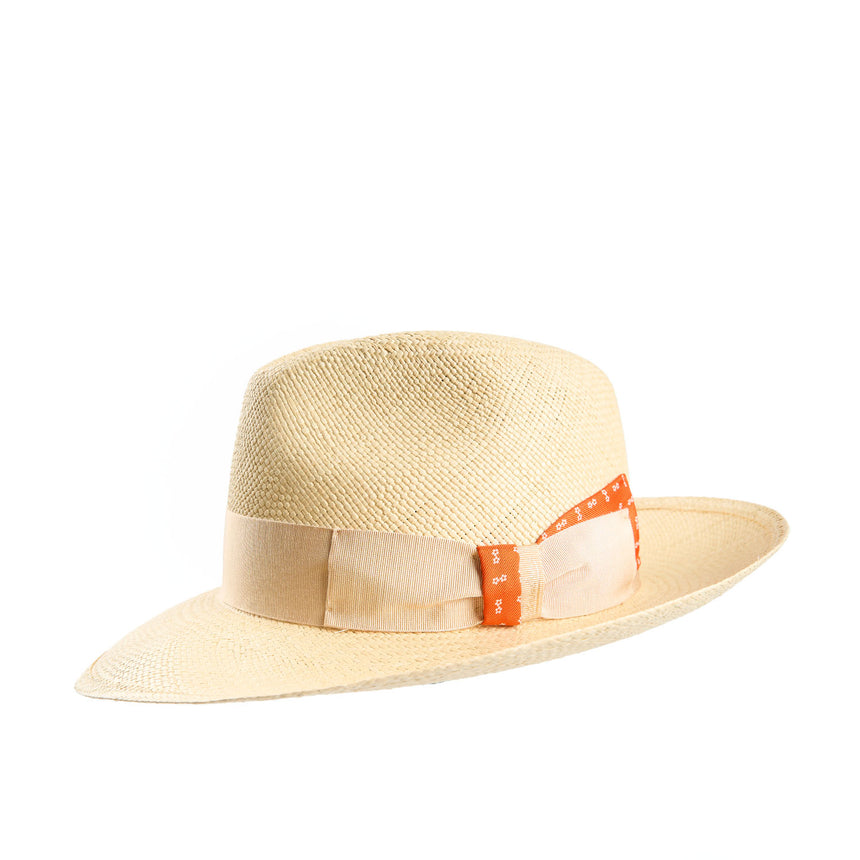 PANAMA MODELLO AMEDEO CON DETTAGLI SETA ARANCIONE, 55 cm