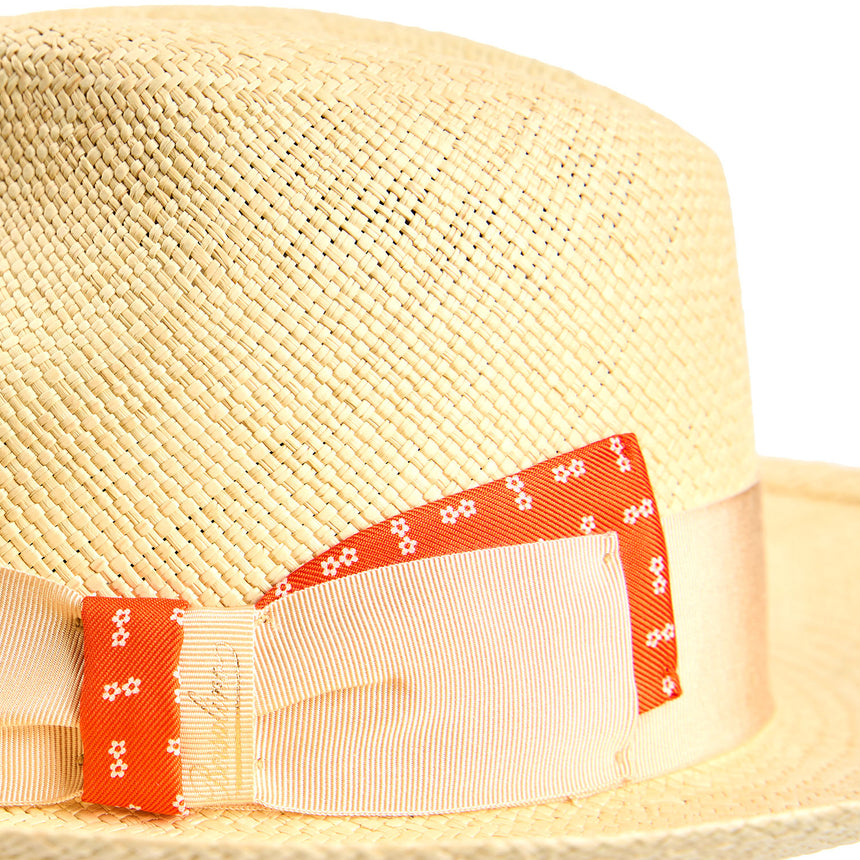 PANAMA MODELLO AMEDEO CON DETTAGLI SETA ARANCIONE, 55 cm