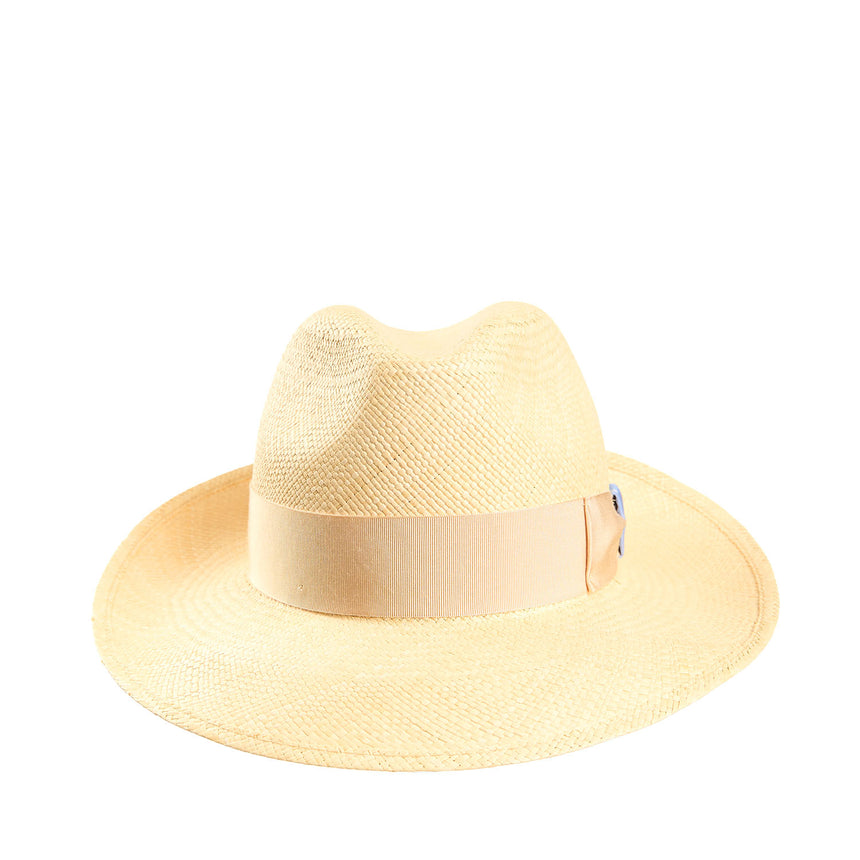 PANAMA AMEDEO MODEL WITH LIGHT BLUE SILK DETAILS ON BOW AND BAND, 55 CM