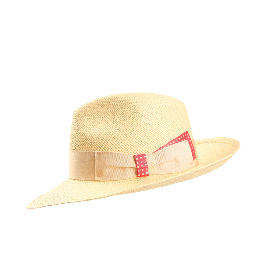 PANAMA MODELLO AMEDEO CON DETTAGLI IN SETA ROSA SU CODA E TRAVERSINO, 55 CM