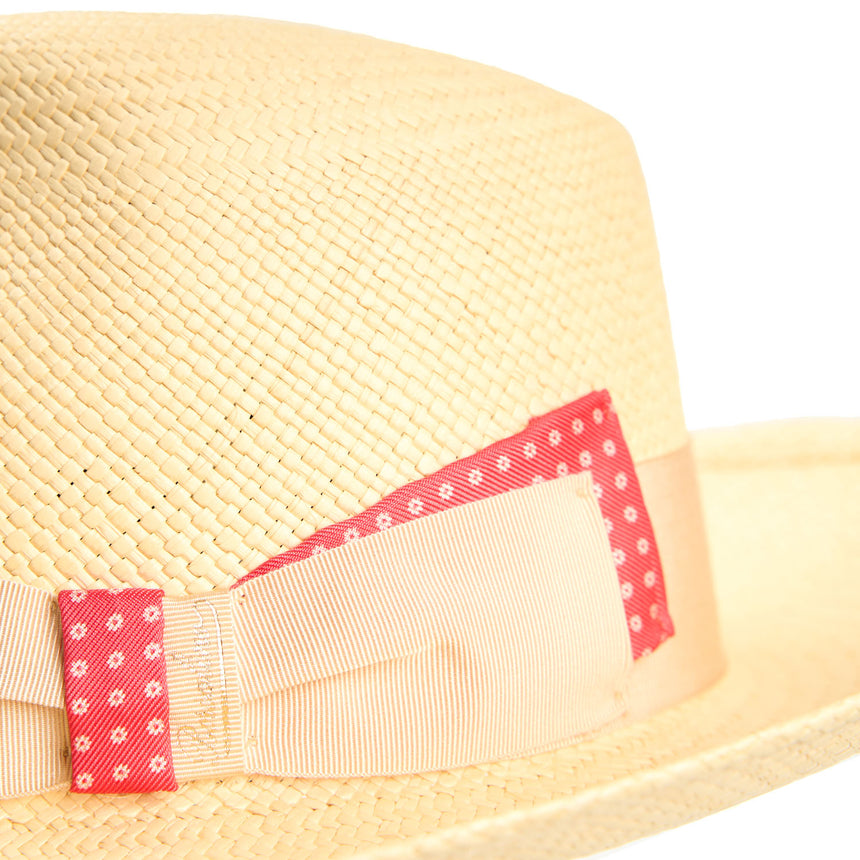 PANAMA MODELLO AMEDEO CON DETTAGLI IN SETA ROSA SU CODA E TRAVERSINO, 55 CM