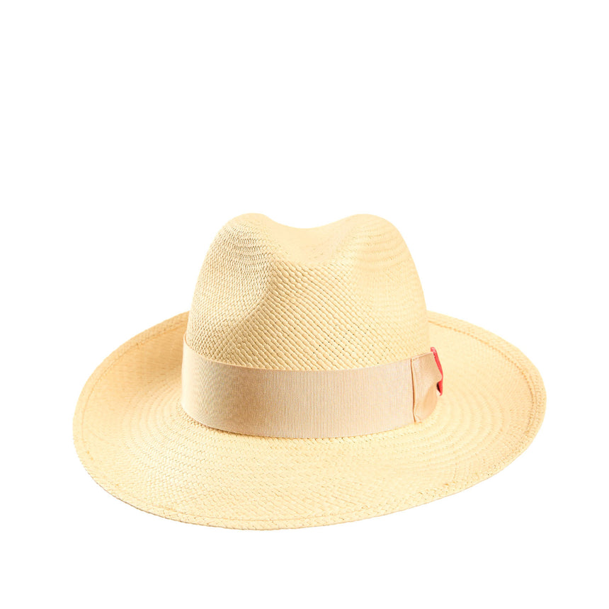 PANAMA MODELLO AMEDEO CON DETTAGLI IN SETA ROSA SU CODA E TRAVERSINO, 55 CM