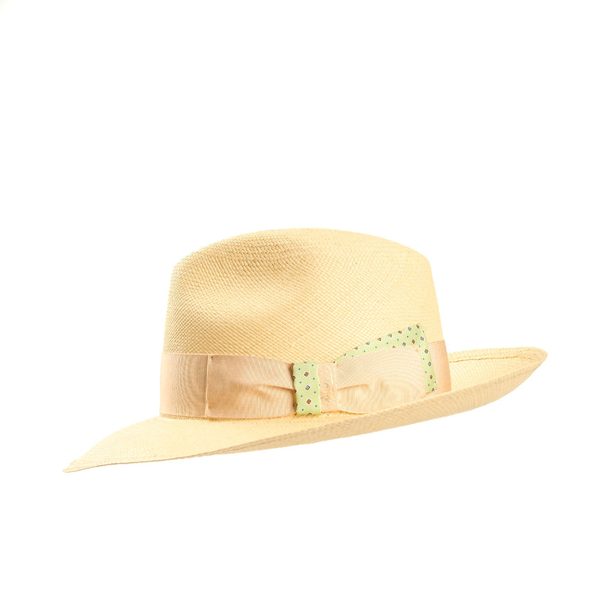 PANAMA AMEDEO MODEL WITH LIGHT GREEN SILK DETAILS ON BOW AND BAND, 56 CM