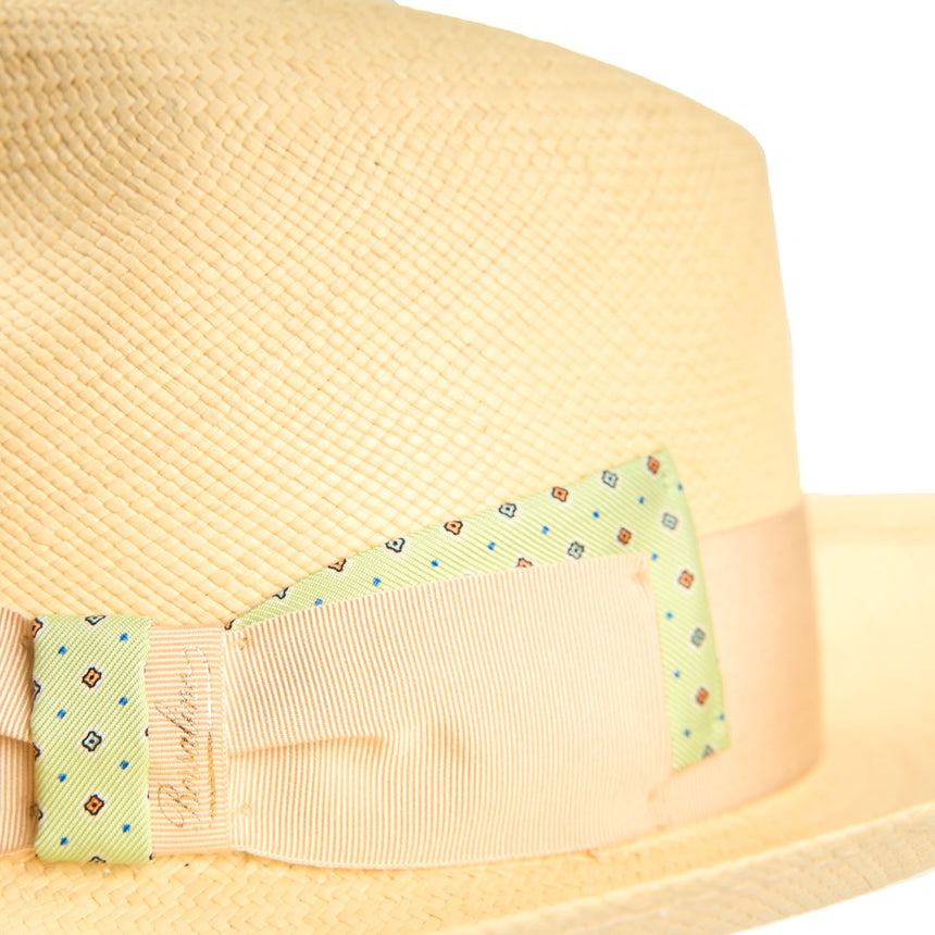 PANAMA AMEDEO MODEL WITH LIGHT GREEN SILK DETAILS ON BOW AND BAND, 56 CM