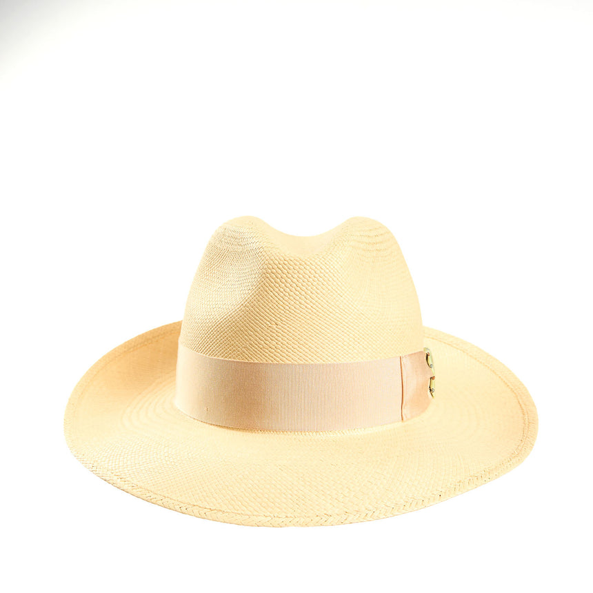 PANAMA AMEDEO MODEL WITH LIGHT GREEN SILK DETAILS ON BOW AND BAND, 56 CM