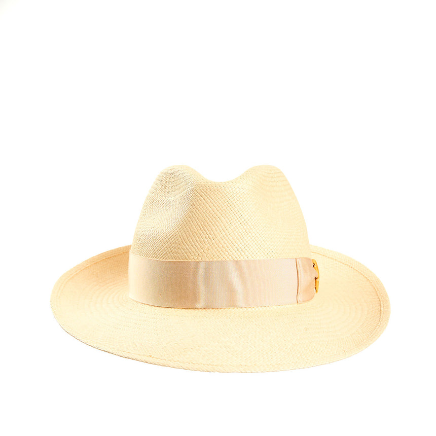 PANAMA MODELLO AMEDEO CON DETTAGLI IN SETA GIALLI SU CODA E TRAVERSINO, 60 CM