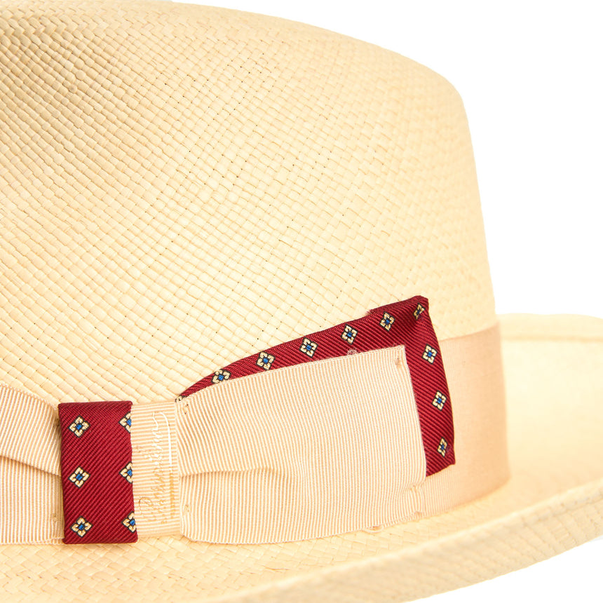 PANAMA MODELLO AMEDEO CON DETTAGLI IN SETA BORDEAUX SU CODA E TRAVERSINO, 60 CM