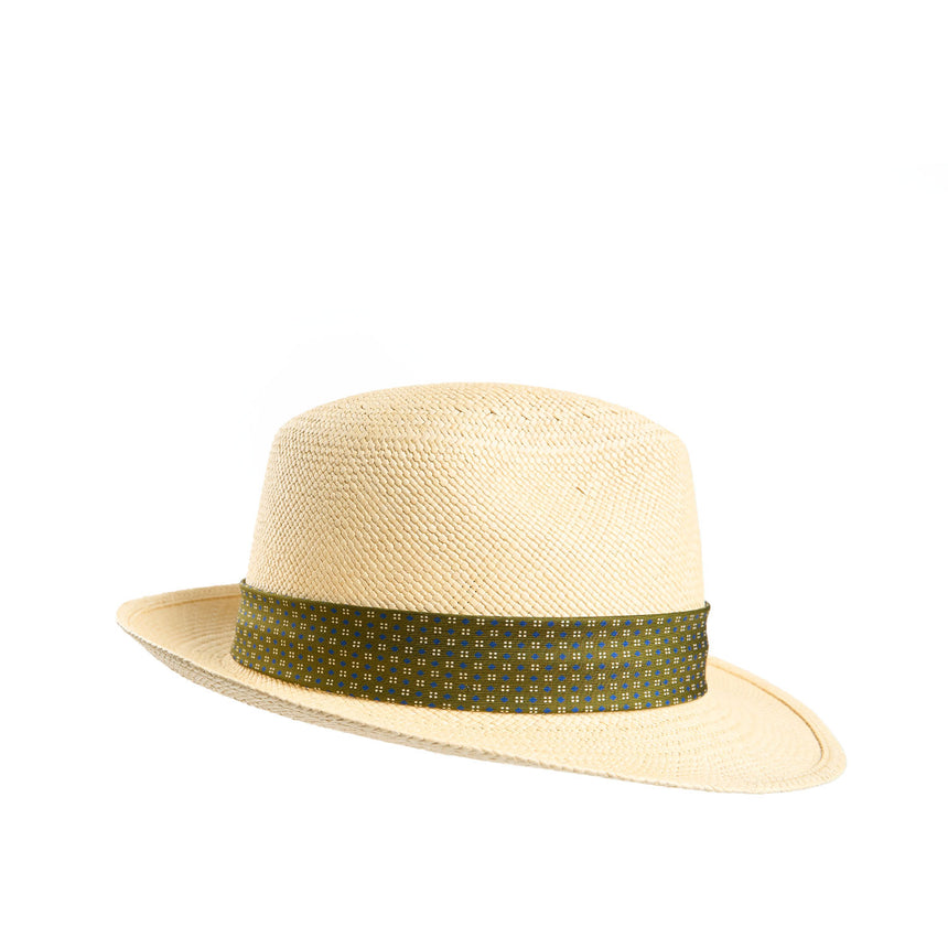 PANAMA FEDERICO MODEL WITH OLIVE GREEN SILK BAND - 56 cm