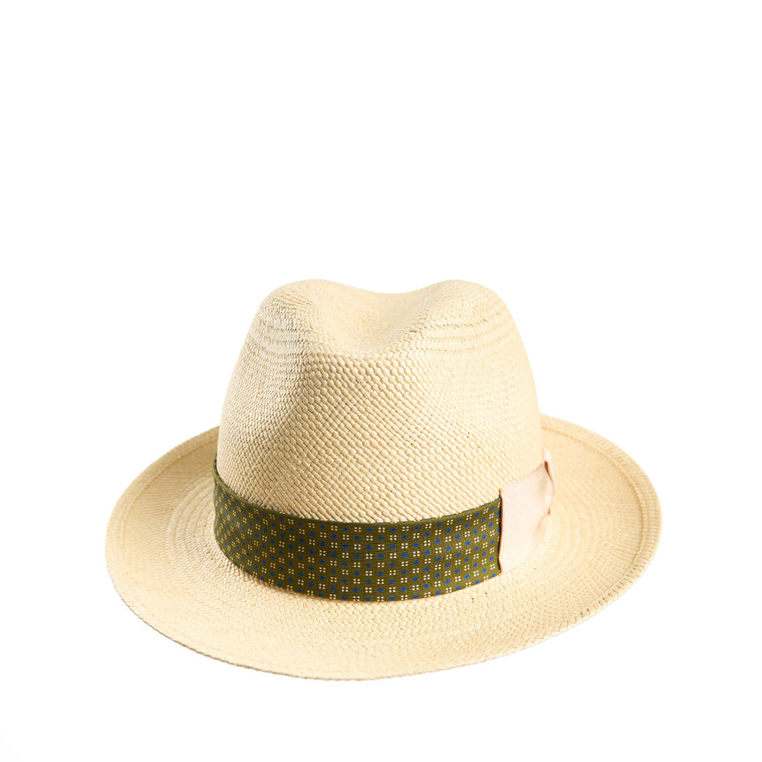 PANAMA FEDERICO MODEL WITH OLIVE GREEN SILK BAND - 56 cm