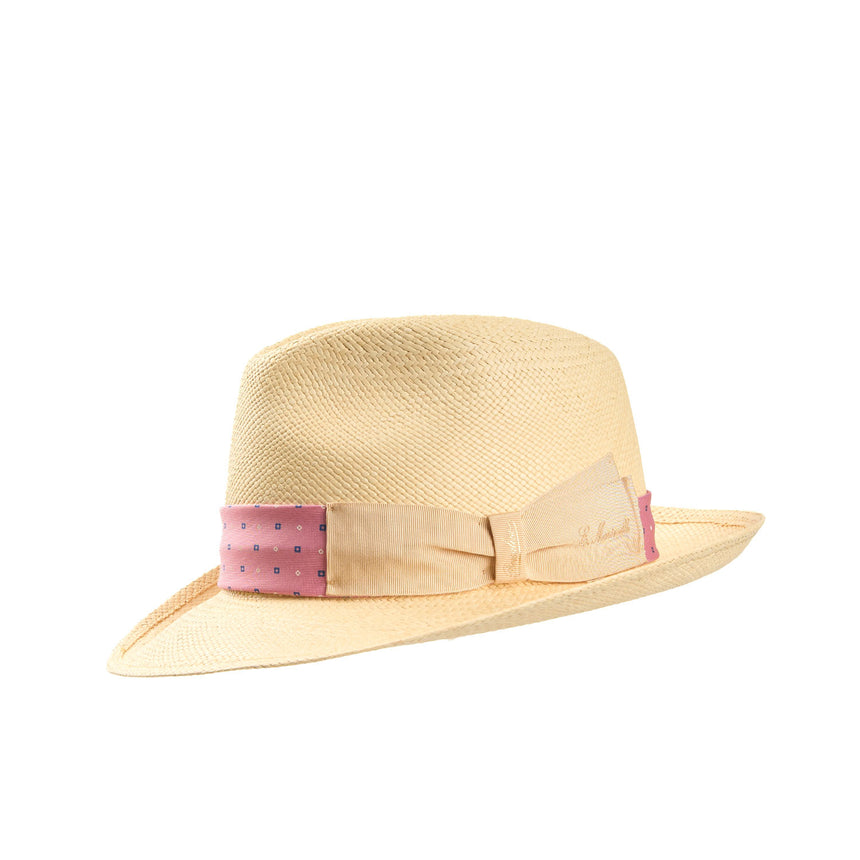 PANAMA MODELLO FEDERICO CON CINTA IN SETA ROSA, 56 CM